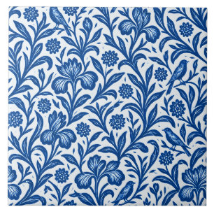 Carreau Motif botanique d'iris bleu vintage