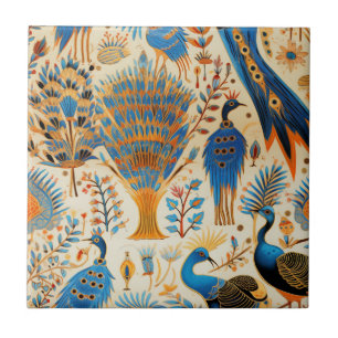 Carreau Motif botanique d'oiseaux exotiques de chinoiserie