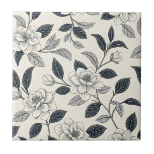 Carreau Motif botanique floral bleu vintage (2)