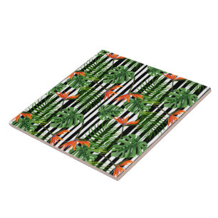 Carreau Motif botanique rayé Monstera tropical