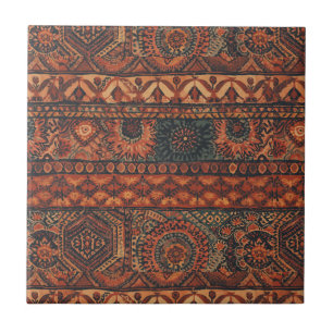 Carreau Motif botanique terracotta sage boho foncé