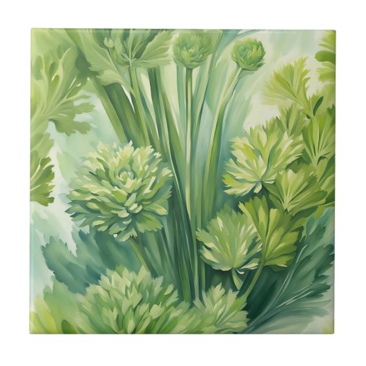 Carreau Motif botanique vert de céleri luxuriant (Devant)