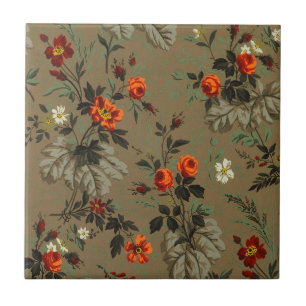 Carreau Motif botanique vintage de rose orange à fleurs so