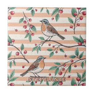 Carreau Motif Branche de Baie de Rossignol Péché Vintage