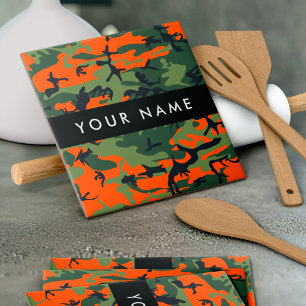 Carreau Motif Camouflage orange, Votre nom, Personnaliser