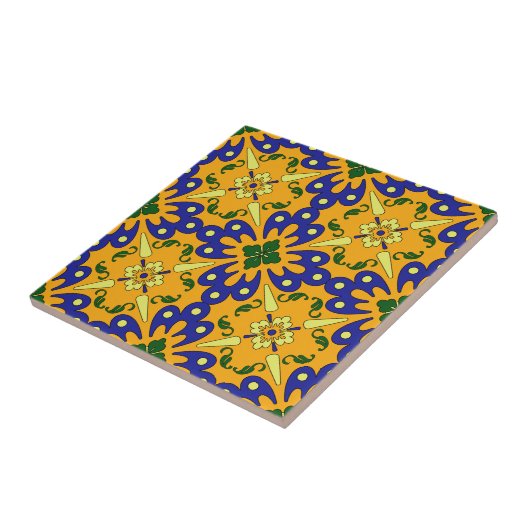 Carreau Motif Carrelage Orange Bleu Et Jaune Talavera (Côté)