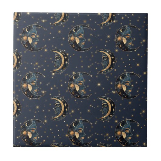 Carreau Motif céleste de lune en or de luxe (Devant)