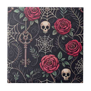 Carreau Motif céleste floral crâne gothique (4)