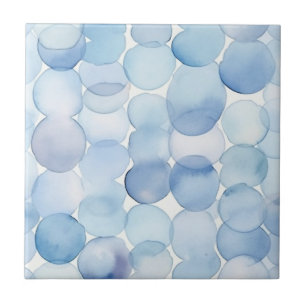 Carreau Motif Cercles Bleu et Blanc Aquarelle Moderne
