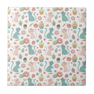 Carreau Motif Chats Mignons & Cupcakes - Art Kawaii de Cha