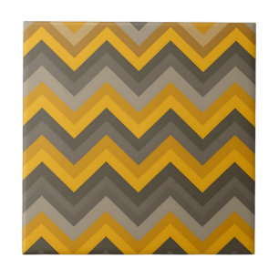 Carreau Motif Chevron Rétro Jaune Moutarde Gris