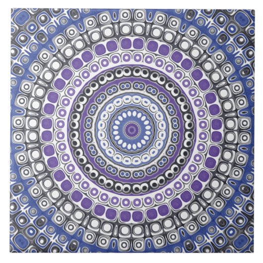 Carreau Motif circulaire géométrique Mandala bleu et viole (Devant)