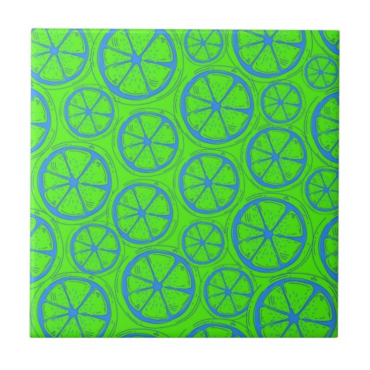 Carreau Motif citron vert bleu avec fond vert néon (Devant)