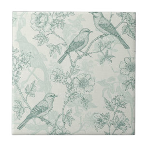 Carreau Motif Classique Crème Menthe Toile de Jardin d'Ois