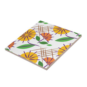 Carreau Motif contemporain rétro Floral Jaune + Orange