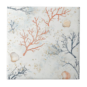 Carreau Motif corail côtier à l'aquarelle Boho Luxe (2)