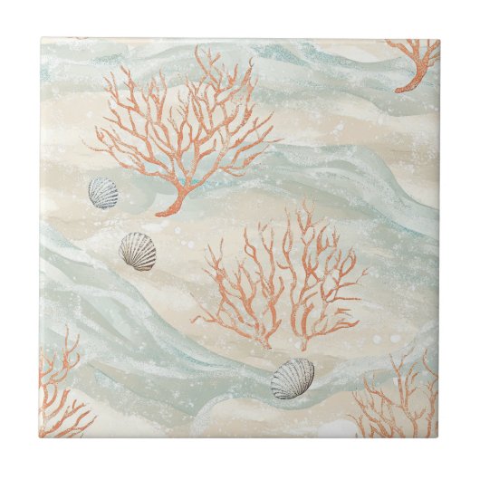 Carreau Motif corail côtier à l'aquarelle Boho Luxe (3) (Devant)