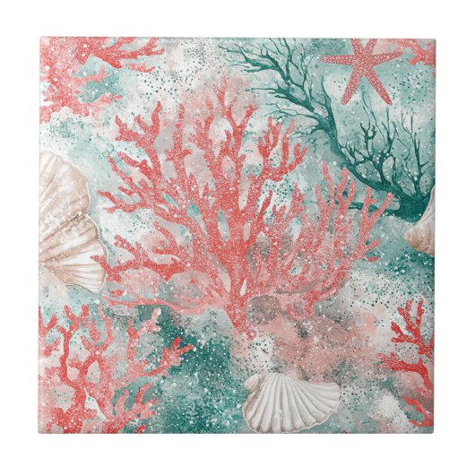 Carreau Motif Corail Côtier Luxueux (Devant)