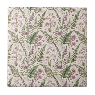 Carreau Motif Cottagecore Lavande et Fleur Sauvage Vintage