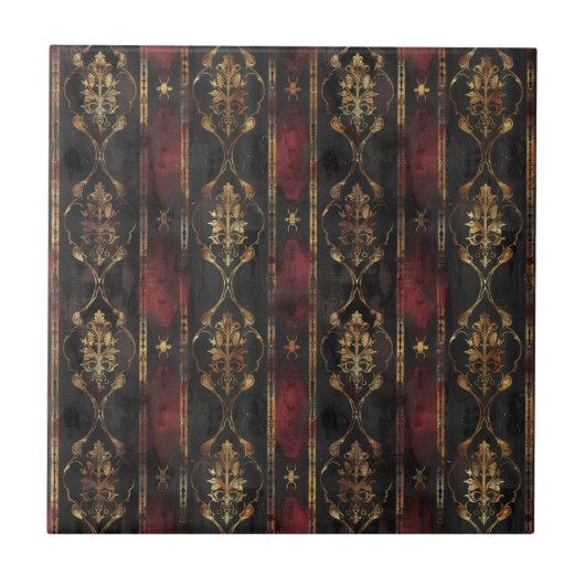 Carreau Motif Damask Noir Or Persan (3) (Devant)