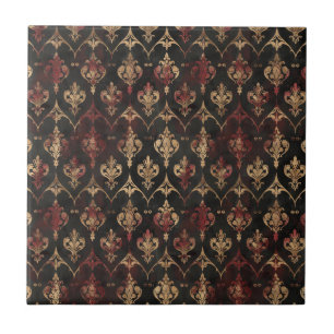 Carreau Motif Damask Noir Or Persan (5)