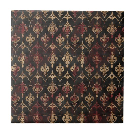 Carreau Motif Damask Noir Or Persan (5) (Devant)