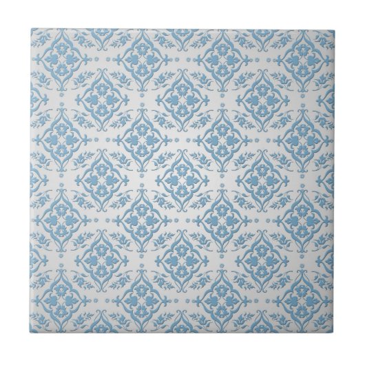 Carreau Motif damassé bleu et argent mignon (Devant)
