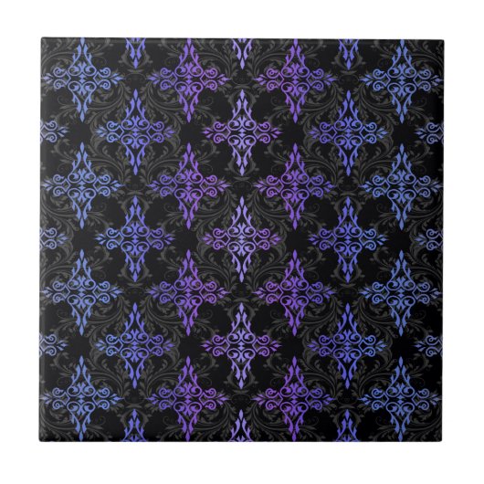Carreau Motif damassé double noir bleu violet (Devant)