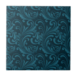 Carreau Motif damassé floral sarcelle foncé