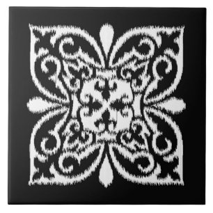 Carreau Motif damassé Ikat - blanc et noir