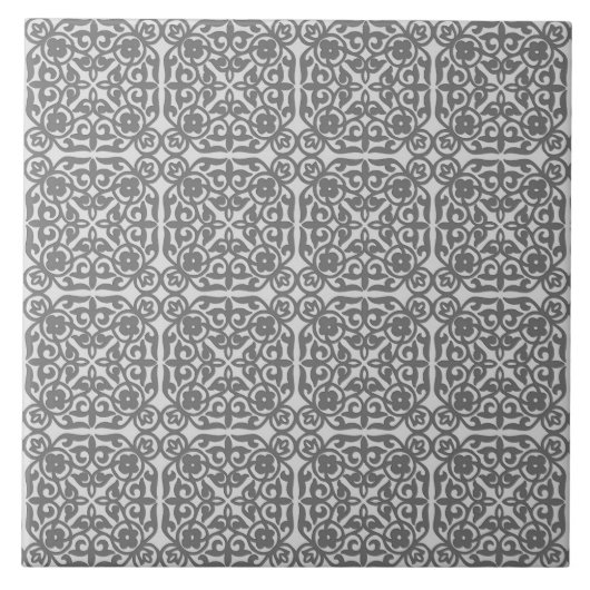 Carreau Motif damassé médiéval, gris argent (Devant)