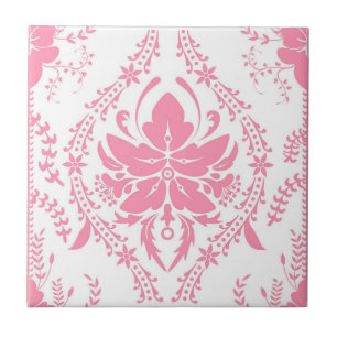Carreau motif damassé rose blanc