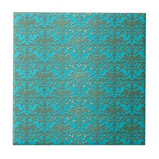 Carreau Motif damassé turquoise et or élégant (Devant)