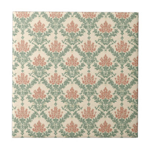 Carreau Motif damassé vintage rouge vert