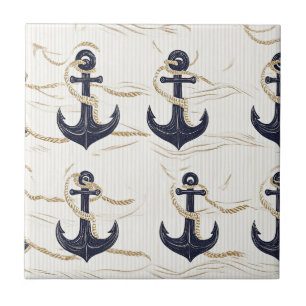 Carreau Motif d'ancre nautique sur bois flotté (2)