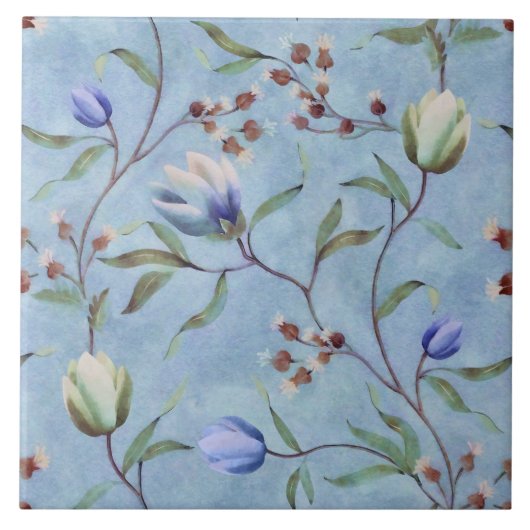 Carreau Motif d'anémones de tulipes bleues et blanches (Devant)