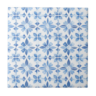 Carreau Motif d'aquarelle bleu méditerranéen
