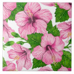 Carreau Motif d'aquarelle d'hibiscus rose<br><div class="desc">Fleurs d'hibiscus roses peintes à l'aquarelle,  motif de l'Illustrator.</div>