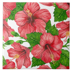Carreau Motif d'aquarelle d'hibiscus rouge