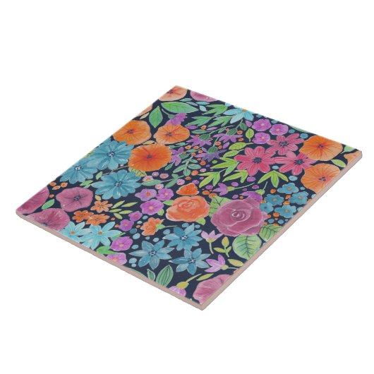 Carreau Motif d'aquarelle florale (Côté)