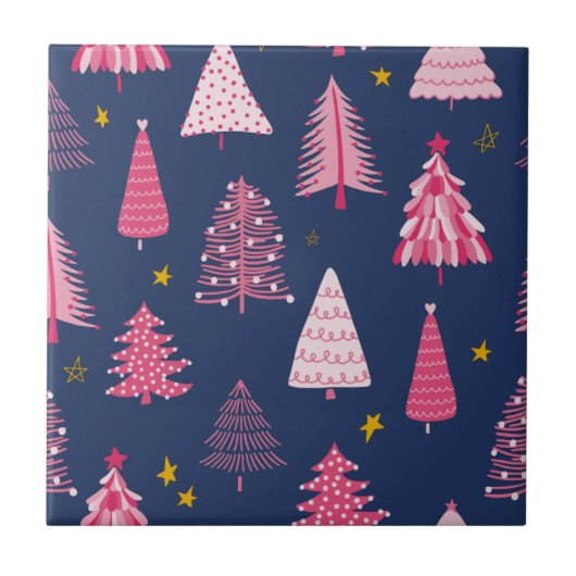Carreau Motif d'arbre de Noël bleu et rose (Devant)