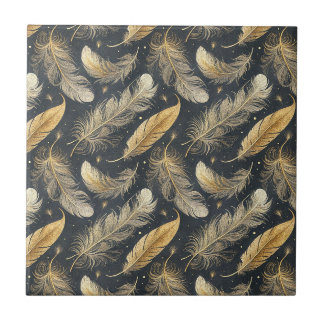Carreau Motif d'Art de Plumes d'Or Magiques Flottantes