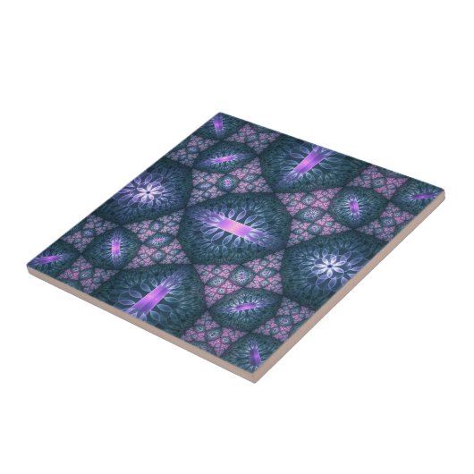 Carreau motif d'art fractal 3D Turquoise violet rose (Côté)