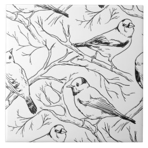 Carreau Motif d'art linéaire minimaliste d'oiseaux nord-am