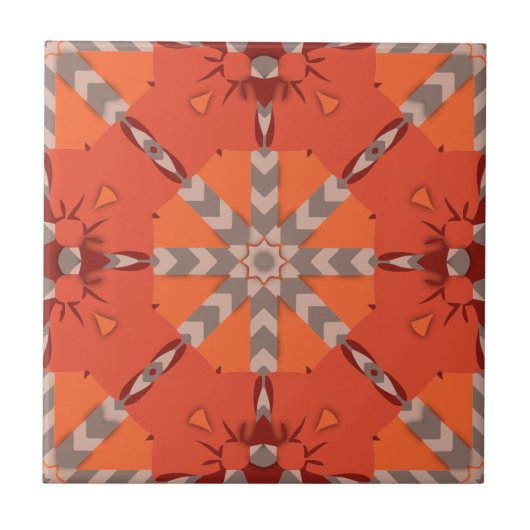 Carreau Motif d'art populaire de Bohème rouge orange gris (Devant)