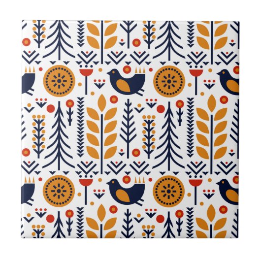 Carreau Motif d'art populaire d'oiseau d'automne (Devant)