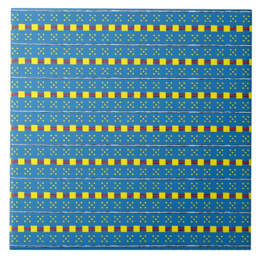 Carreau Motif d'art populaire géométrique bleu et jaune (Devant)