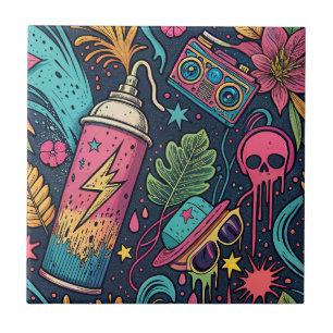 Carreau Motif d'art urbain tropical graffiti rue néon