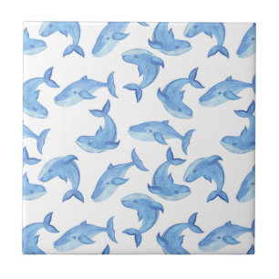 Carreau Motif de baleine bleue d'aquarelle