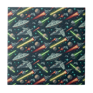 Carreau Motif de bande dessinée de vaisseau spatial de sci